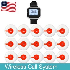 Restaurant Wireless Call System for Fast Food Cafe 15 Waterproof Table Buttons