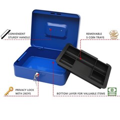 KYODOLED Large Metal Lock Box w/ Money Tray, Safe for Cash, Jewelry, Docs