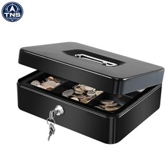 Large cash box with removable tray and keys black steel storage box portable …