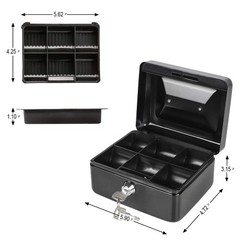 Cash Box with Money Tray, Parrency Small Key Lock, 6 x 4 /5 3, Black