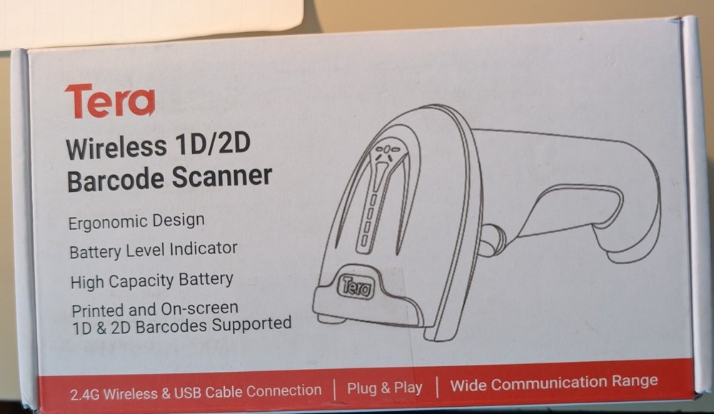 Tera 1D 2D QR Barcode Scanner Wireless and Wired W/Battery Level D5100
