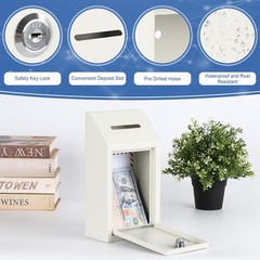 KYODOLED Money Cash Drop Box with Lock, Metal Donation and Compact, White