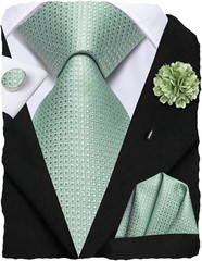 Mens Tie Set Silk Striped Woven Necktie with Lapel Pin Pocket Square Cufflinks S