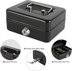 Locking Steel Mini Cash Box with Removable Coin Tray and Key Lock,4.92&Prime; x 3.74