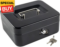 Medium Cash Box with Money Tray,Small Safe with Key,7.87&Prime;x 6.30&Prime;x 3.54&Prime; Black