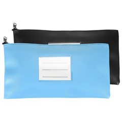 11×6 Inch Money Bags with Zipper, 2Pcs PU Leather Cash Pouch, Black/Sky Blue