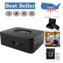 Secure Large Cash Box with Combination Lock & Removable Money Tray – 9.84×7.87