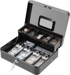 Cash Box with Lock Key and Money Tray XLarge Money Box for Cash Metal Lock Box