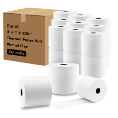 Karat 2 1/4&Prime; x 200&prime; Phenol Free Thermal Paper Rolls, White – 50 rolls