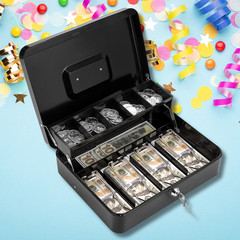 12&Prime; Large Cash Box w/ Money Tray Lock Tiered Money Box for Cashier Drawer Metal