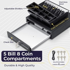 Cash Register Drawer for Point of Sale (POS) System with Fully Removable 2 Ti…