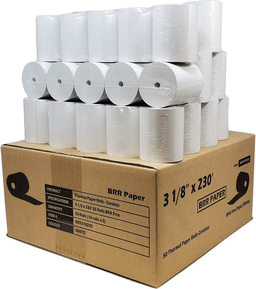 (55 GSM Paper Thickness Coreless) 3-1/8&Prime; X 230&prime; (50 Rolls – 1 Case) Bpa Free The