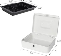 Cash Box with Money Tray and Lock, Metal money Box for Cash, Lockbox 9.84 x 7.8