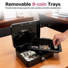 10 Inch Cash Box With Money Tray Metal Safe Lock Box Storage 10.03×7.79 Inch
