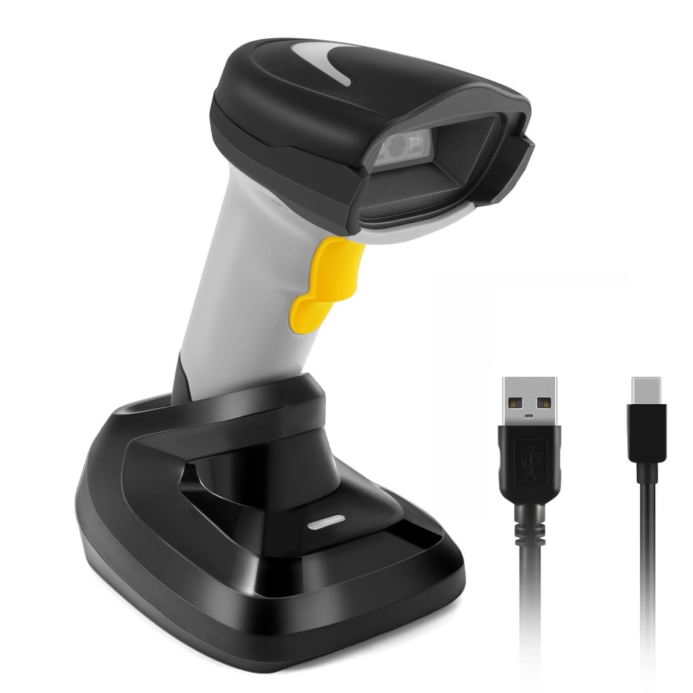 Wireless Barcode Scanner 1D Handheld Cordless Reader Stand 2.4G USB Wired