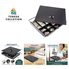 Cash Drawer Tray with Locking Cover – 14.1 x 13 x 2.5 Inch Metal Cash Lock Bo…
