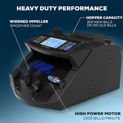 DT200 Money Counter Machine with Value Count – Large 4” LCD Display Cash Counter