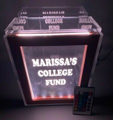 Personalized Tip Box Raffle Fund Raiser Donation Jar Engraved Light Changing LED