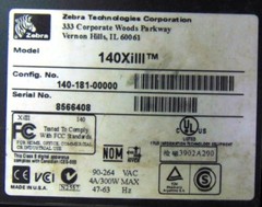 ZEBRA, THERMAL BARCODE LABEL PRINTER, 140-181-00000, 90-264 VAC, 47-63 Hz