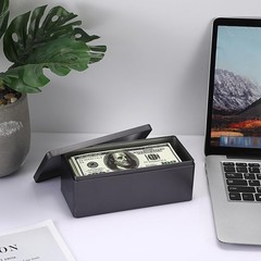 Metal Cash Box Black Money Holder Rectangular Storage Tin 7.3in Organizer