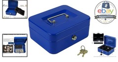 Cash Box with Key, Portable Money Tray Lock Box, 7.87&Prime;x6.30&Prime;x3.54&Prime; Blue