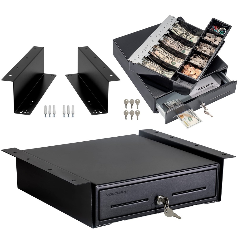 Volcora Cash Register Drawer with Under Counter Mounting Metal Bracket, 13&Prime;