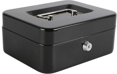 Secure Medium Cash Box, Key Lock, Removable Coin Tray, Black