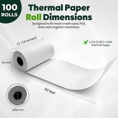 Durable 2 1/4&Prime; x 50 ft Thermal Paper Rolls with End-of-Roll Warning – 100 Pack
