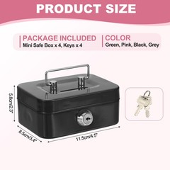 Mini Safe Box Mini Money Saving Boxes with Keys, Green, Pink, Black, Grey, 4 Pcs