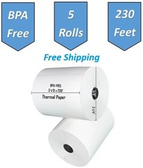 5 Rolls BPA-Free, Thermal Paper Rolls, 3-1/8&Prime; x 230 ft, no dusting