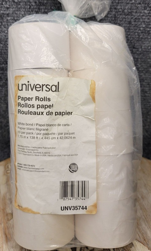 Universal Bond Paper Rolls 1.75&Prime;x138&prime; for POS/Calculator UNV35744 10 Rolls White
