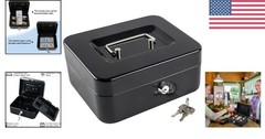Compact Double-Layer Cash Box with Key – Stylish Black Storage for Valuables