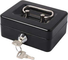 Small Cash Box with Lock and Slot, Money Box for Cash, Piggy Bank for Kids, Bla