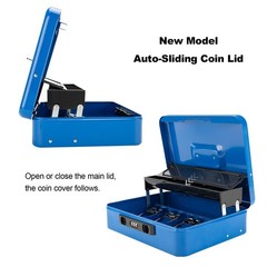 Blue Cash Box With Money Tray Combination Lock 11.8×9.5×3.5 Inch Safe New