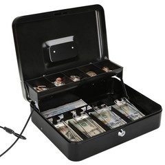 Large Locking Cash Box with Key Lock and Money Tray, Security Cash Box with