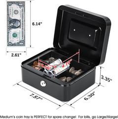 Metal Cash Box with Key Lock & Money Tray – Secure Safe for Home, Office & Event
