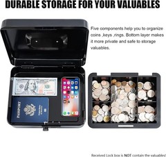 Large Cash Box with Combination Lock and Removable Money Tray for Security