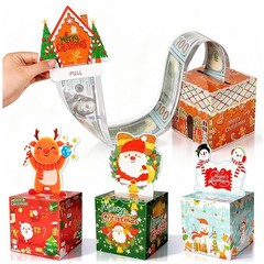 Christmas Money Box For Cash Gift Pull DIY Holiday Surprise Holder 4 PK Set