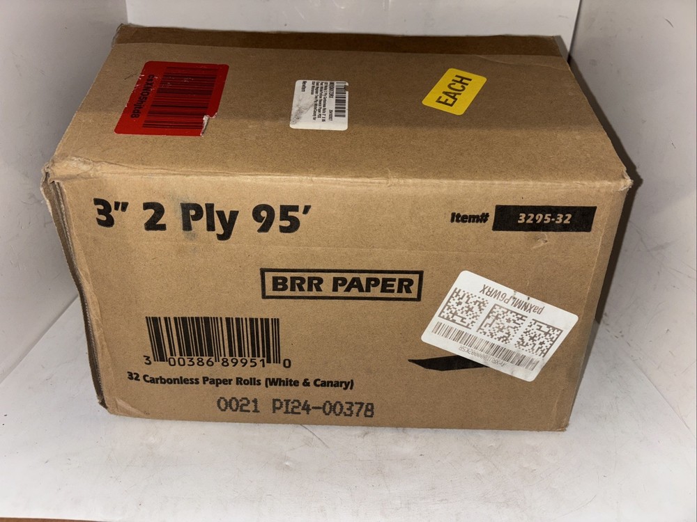 Case 32 Rolls 2 Ply Carbonless Rolls 3&Prime; X 95 Feet White/Yellow Receipt Paper POS