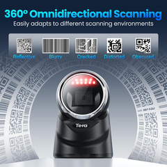 2D QR Desktop Omnidirectional Barcode Scanner Hands-Free USB 2.0 Wired Bar Code