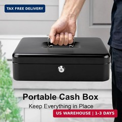 Large Cash Box with Money Tray and Lock – Safe Box for Cash Saving Key Lock Mone