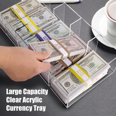 Clear Cash Tray with 300 Currency Wrappers, Acrylic Money Organizer Storage Chan
