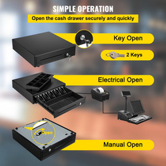 Cash Drawer 16&Prime; Cash Register POS System 3 Unlocking Ways RJ11/RJ12 Square