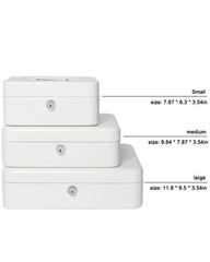 Lovndi Large Cash Box with Money Tray and Lock, Metal White key lock