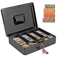 Metal Locking Cash Box with Money Tray and Secure Lock Organizer for Home