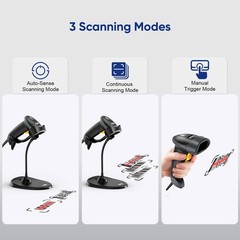 Handheld 2D Barcode Scanner with Gooseneck Stand, Automatic USB Wired QR Code Sc