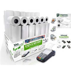Durable 2 1/4&Prime; x 50 ft Thermal Paper Rolls with End-of-Roll Warning – 100 Pack