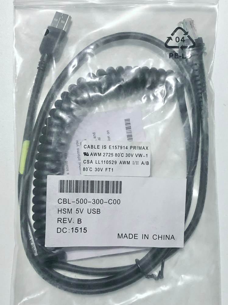COILED CABLE HONEYWELL BARCODE SCANNER CBL-500-300-C00 5V REV B USB