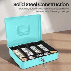 Portable Cash Lock Box W/ Key 9 Compartment Money Organizer Bills & Coins New