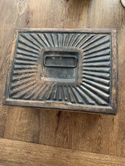 Vintage American Steel Cash Box Black Orange Stripe Industrial Read Description
